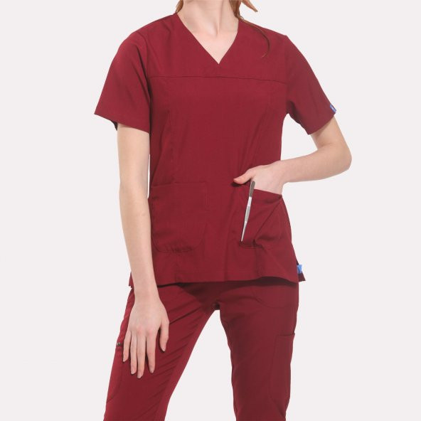 JANET Kadın Likralı Üniforma Takımı - Bordo - Resim 2