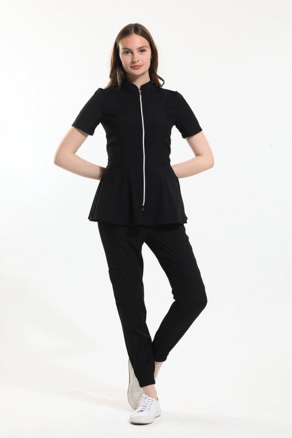 AZELIA Kadın Likralı Üniforma Takımı - Siyah - Resim 2