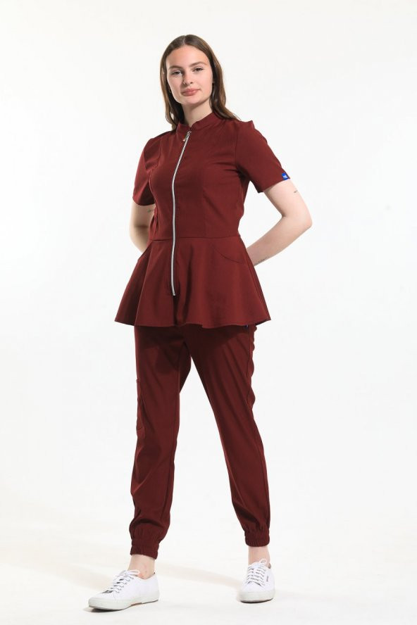 AZELIA Kadın Likralı Üniforma Takımı - Bordo ürün görseli