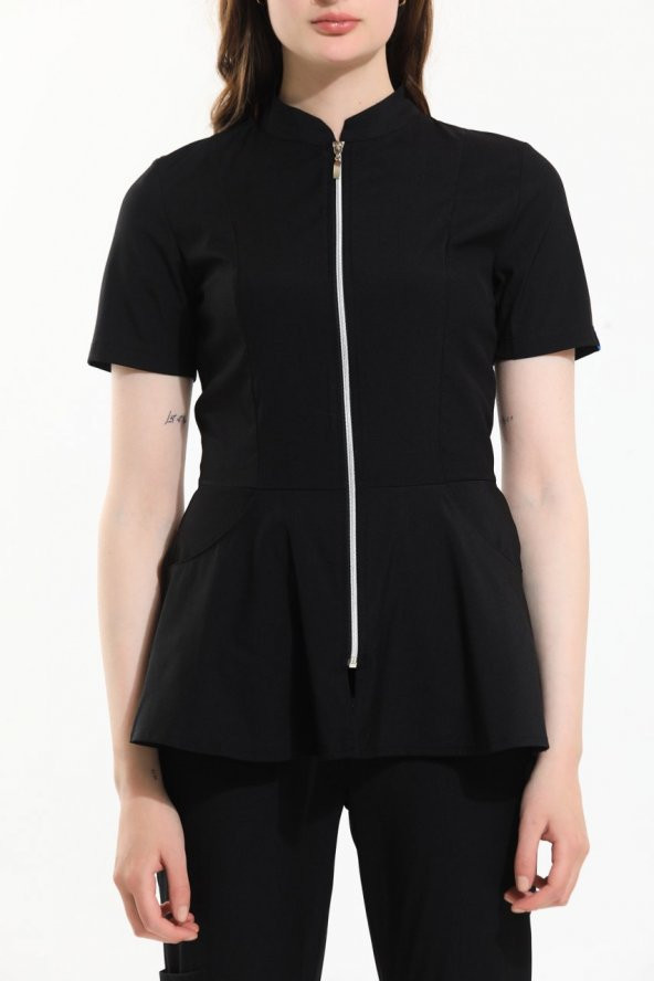 AZELIA Kadın Likralı Üniforma Takımı - Siyah - Resim 4