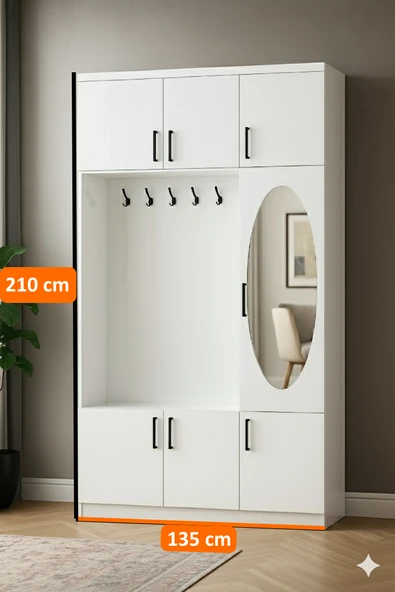 MukoToys Sirius Beyaz Vestiyer -Geniş Aynalı, Askılıklı ve 1. Sınıf MDF Şıklığı