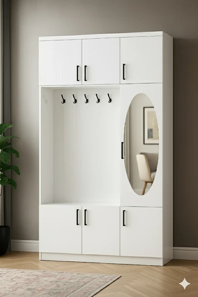 MukoToys Sirius Beyaz Vestiyer -Geniş Aynalı, Askılıklı ve 1. Sınıf MDF Şıklığı - 2