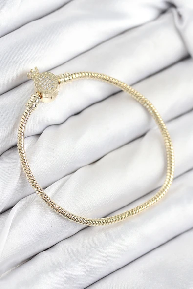 Pirinç Charm Zirkon Taşlı Taç Model Gold Renk Kadın Bileklik - TJ-BB7808 ürün görseli