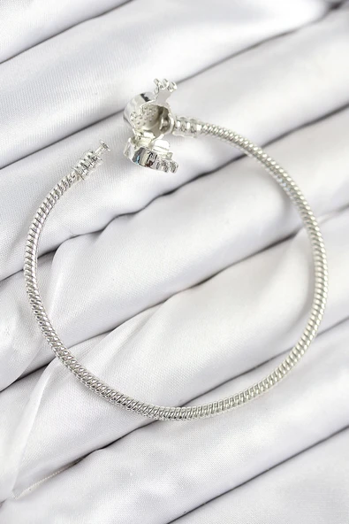 Pirinç Charm Zirkon Taşlı Taç Model Gümüş Renk Kadın Bileklik - TJ-BB7802 - Resim 2