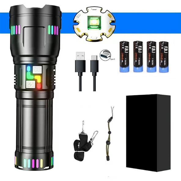 Pro F-3002 Alüminyum TG LED Gece Şeritli Type-C Şarjlı El Feneri - 2