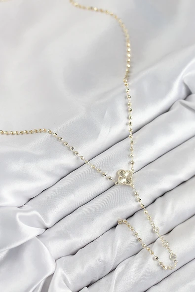 Pirinç Zirkon Taşlı Yonca Model Gold Renk Kadın Y Kolye - TJ-BKO10499 - Resim 2