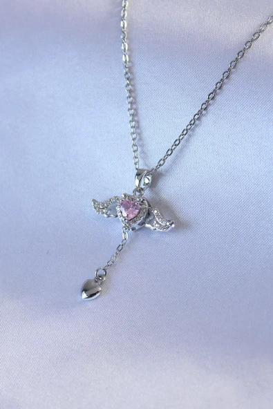 316L Çelik Gümüş Renk Kanatlı Kalp Figür Zirkon Taş Detay Kadın Koyle - TJ-BKO7451 ürün görseli