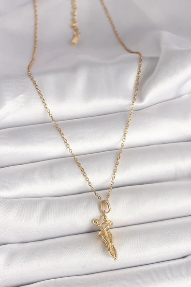 316L Çelik Gold Renk Zincir Sarılma Model Kadın Kolye - TJ-BKO9976 - Resim 2