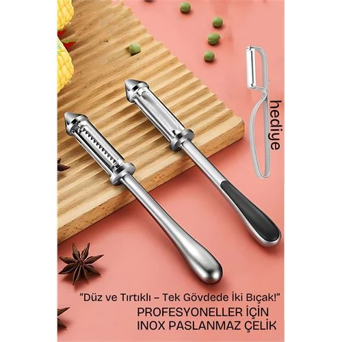 2 lı Inox Paslanmaz Çelik Sebze Soyacak | Düz ve Tırtıklı | Çok Amaçlı Kullanım