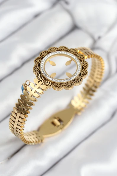 316L Çelik Zirkon Taşlı Çeyrek Takılabilir Gold Renk Kelepçe - TJ-BB7821 ürün görseli