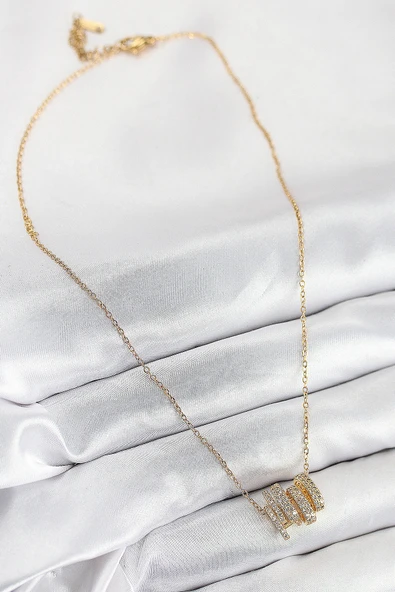 316L Çelik Zirkon Taşlı Sarmal Model Gold Renk Kadın Kolye - TJ-BKO10512 - Resim 2