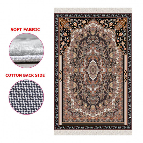 Turkish Muslim Prayer Rug Brown & Cream 80x120cm 2'8''x3'11'' Bamboo Prayer Mat Soft Non-Slip Janamaz Kaaba Praying Mat ( With Tasbeeh Gift ) - 2