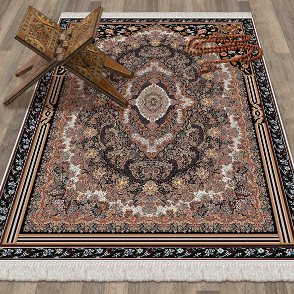 Turkish Muslim Prayer Rug Brown & Cream 80x120cm 2'8''x3'11'' Bamboo Prayer Mat Soft Non-Slip Janamaz Kaaba Praying Mat ( With Tasbeeh Gift ) - 3