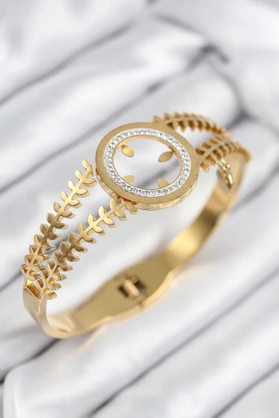 316L Çelik Zirkon Taşlı Çeyrek Takılabilir Gold Renk Kelepçe - TJ-BB7820 ürün görseli
