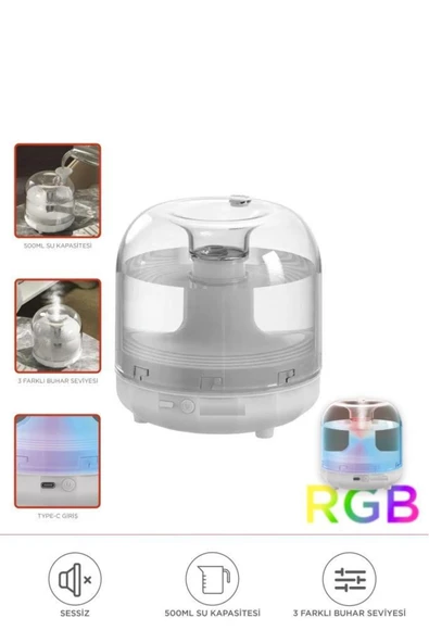 X5 Beyaz 500 Ml Humidifier Hava Nemlendirici Aroma Terapili Buhar Makinesi