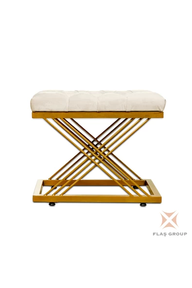 Metal Puf Çapraz Ayaklı Gold Puf Altın Ayaklı Çapraz Krem Puf - 2