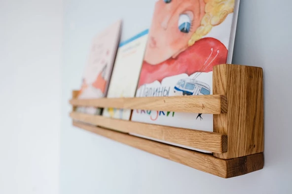 Montessori Kitaplık Ahşap Duvar Rafı Ahşap Kitaplık Dergilik Çocuk ve Bebek Odası Kitaplık - 4