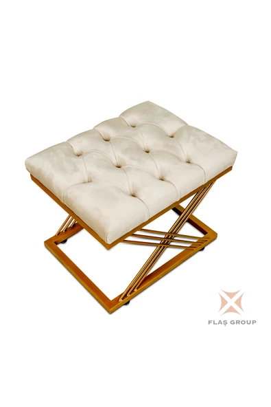 Metal Puf Çapraz Ayaklı Gold Puf Altın Ayaklı Çapraz Krem Puf - 3