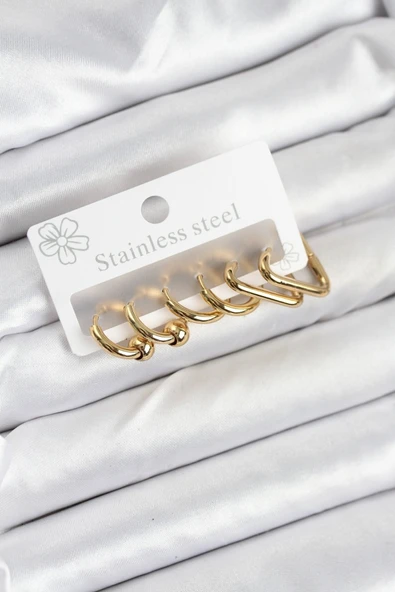 316L Çelik Gold Renk Kadın Küpe Seti - TJ-BKP11222 ürün görseli