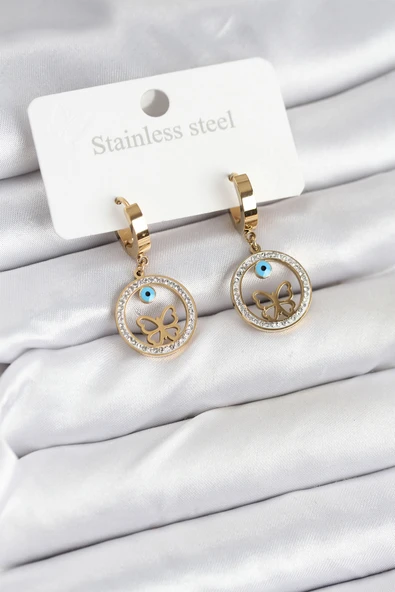 316L Çelik Halka Kelebek Kadın Küpe - TJ-BKP11228 ürün görseli