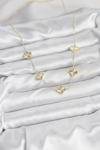 Pirinç Gold Renk Yonca Kadın Kolye - TJ-BKO10561 - Resim 2