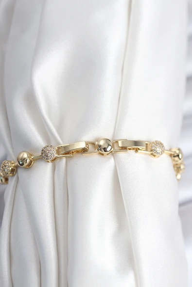 Pirinç VIP Seri Gold Renk Topçuk Model Kadın Bileklik - TJ-BB7923 - Resim 2