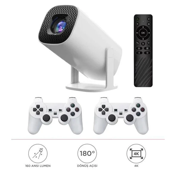 Max Mini Beyaz Taşınabilir Retro Video Konsolu Android Akıllı Projektör Projeksiyon P30 ürün görseli