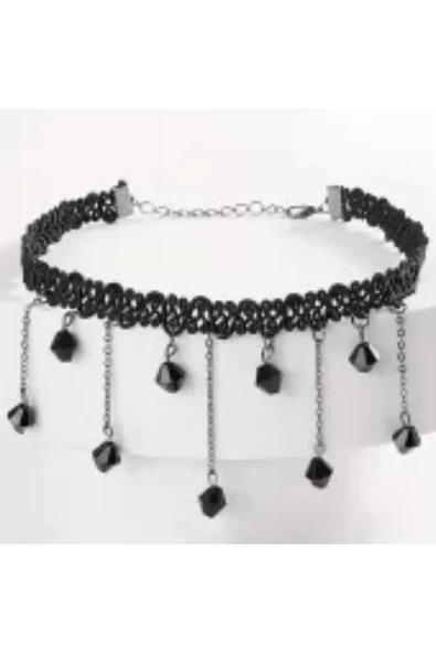 Monalisa Home Kadınlar İçin Phenovo Siyah Dantelli Gerdanlık Kolye - Resim 5