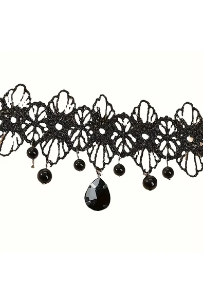 Monalisa Home Kadınlar İçin Phenovo Siyah Dantelli Gerdanlık Kolye - Resim 4