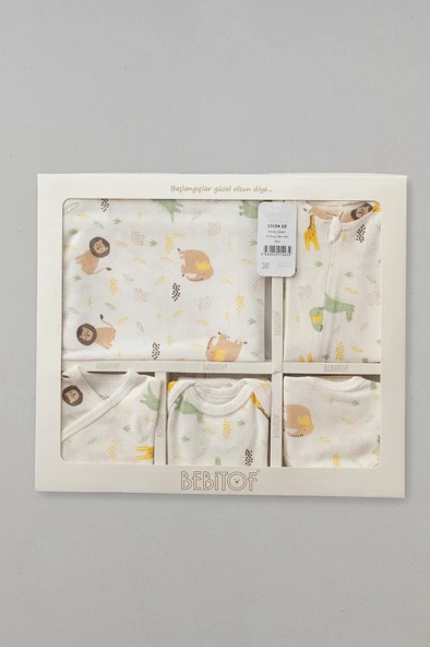 Bebitof %100 Pamuk Sevimli Zürafa Desenli 10 Parça Kutulu Yenidoğan Hastane Çıkışı Zıbın Seti BBTF.EKR.10104 - 2