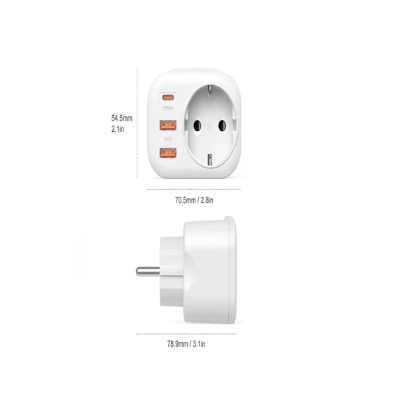 Ac-115 2500w 3.4a 2usb 1type-c 1soket Akım Korumalı Şarj Adaptörü Priz Çoğaltıcı - 3