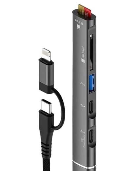 ZR563 Lightning Type-C 5 İn 1 Usb Hub Card Reader - 1