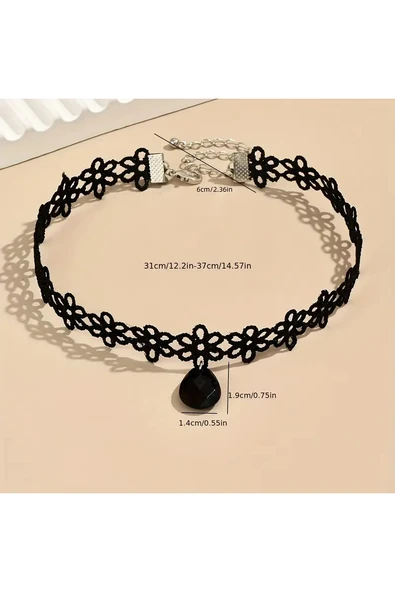 Monalisa Home Kadınlar İçin Phenovo Siyah Dantelli Gerdanlık Kolye - Resim 3