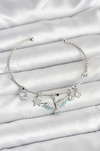 Anka Kuşu Charmlı Gümüş Renk Pirinç Kadın Bileklik - TJ-BB8040 ürün görseli