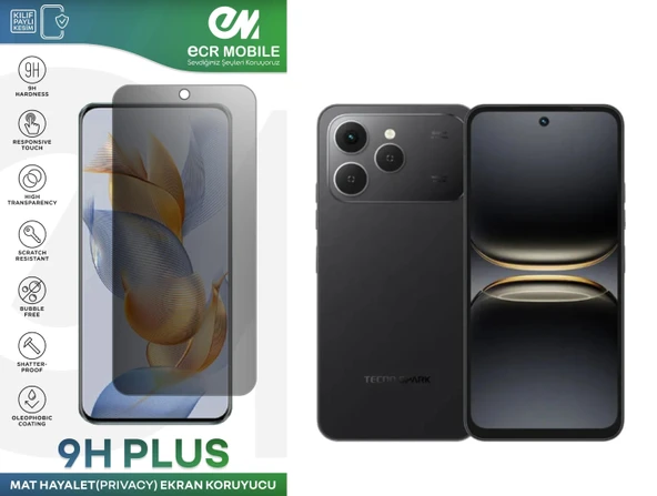 Tecno Spark Go 2 (KM4) ile Uyumlu Ekran Koruyucu 9H Esnek Nano Kırılmayan MAT HAYALET(Privacy)