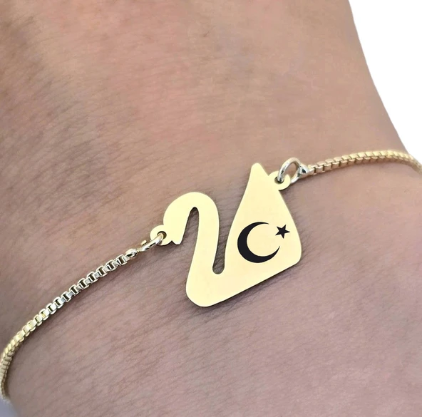 14 Ayar Altın Plakalı Sembole Özel Kuğu Kuşu Motifli Altın Renkli Zincirli Hediye Bileklik-599 - Resim 3