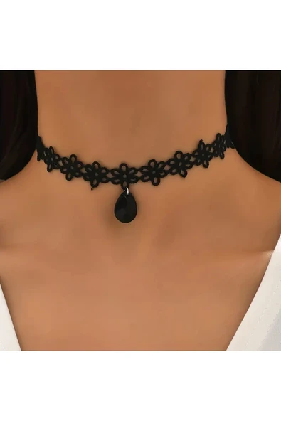 Monalisa Home Kadınlar İçin Phenovo Siyah Dantelli Gerdanlık Kolye ürün görseli 1
