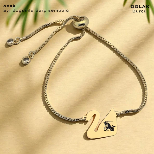 14 Ayar Altın Plakalı Burca Özel Altın Renkli Zincirli Kuğu Kuşu Motifli Hediye Bileklik-599 ürün görseli