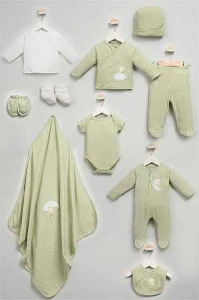 Bebitof %100 Pamuk Sweet Dreams Desenli 10 Parça Kutulu Yenidoğan Hastane Çıkışı Zıbın Seti BBTF.YSL.10097