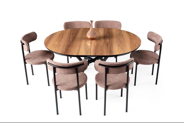 Roza Yuvarlak HighGloss Açılır Mutfak Yemek Masası 120cm - Resim 2