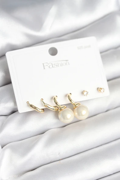 Gold Renk Pirinç 925 Ayar Gümüş Çivili Kadın Küpe Seti - TJ-BKP11269 ürün görseli