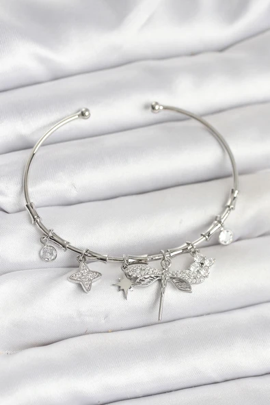 Yusufçuk Charmlı Gümüş Renk Pirinç Kadın Bileklik - TJ-BB8046 ürün görseli