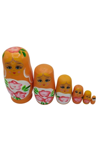Ahşap Matruşka Bebek Altılı Set Turuncu - 9