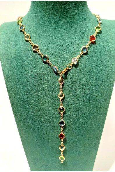 Monalisa Home  Lüks Figürlü Gösterişli Renkli Taşlı Y Kolye ürün görseli 1