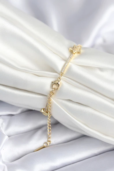 Pirinç Gold Renk Yıldız Model Kadın Bileklik - TJ-BB7986 - Resim 2
