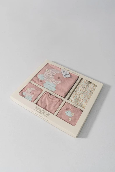 Bebitof %100 Pamuk Sevimli Ay ve Bulut Desenli 10 Parça Kutulu Yenidoğan Bebitof Hastane Çıkışı Zıbın Seti BBTF.PMB.10123 - 5