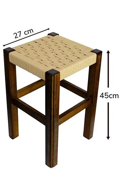 El Yapımı Ahşap Örmeli Hasır Tabure 45 Cm Şık Ve Zarif Tasarım - 2