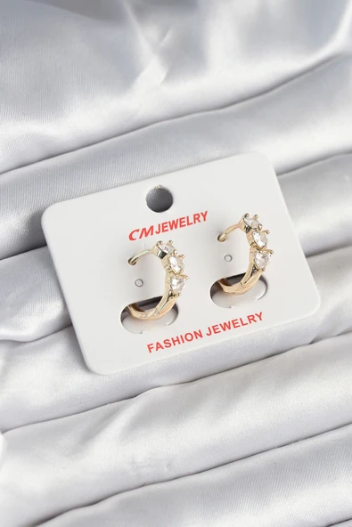 Pirinç Gold Renk Kalpli Zirkon Taşlı Kadın Küpe - TJ-BKP11246 ürün görseli