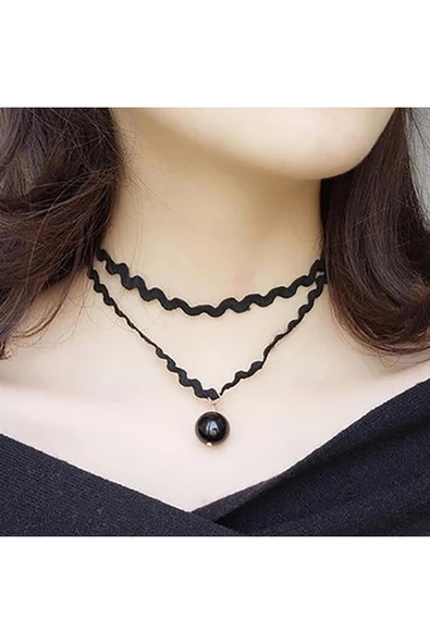 Monalisa Home Kadınlar İçin Phenovo Siyah Dantelli Gerdanlık Kolye ürün görseli 1