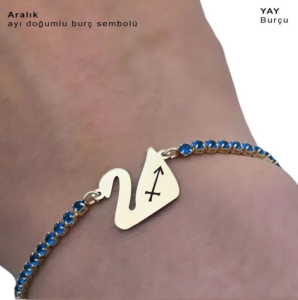 14 Ayar Altın Plakalı Doğum Ayına Özel Altın Renkli Zincirli Mavi Taş Desenli Kuğu Kuşu Figürlü Hediye Bileklik-600 - Resim 3